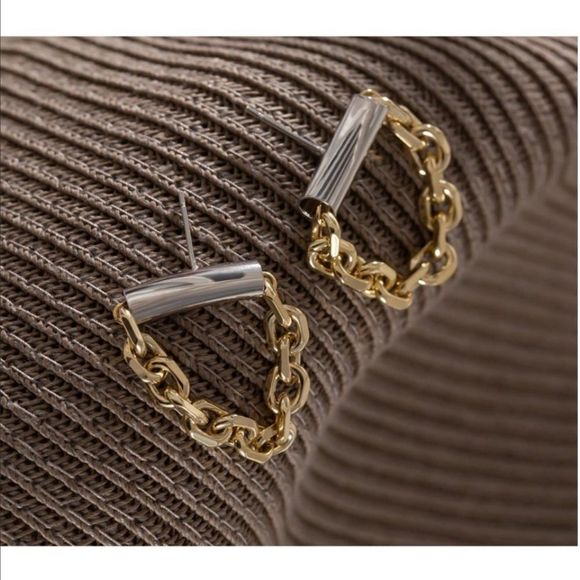 GOLD & SILVER PLATED STAINLESS STEEL GEOMETRIC CHAIN DANGLE DROP INDUSTRIAL EAR - Picture 8 of 14